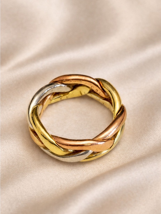 ESL Dublin Jewelry - 14K Estate Gold Pinkie Ring, Yellow, Rose & White Gold Braid. Maker: ESL Dublin.